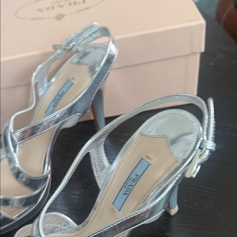 Prada Silver Metallic Strappy Platform Sandals - Picture 3 of 9